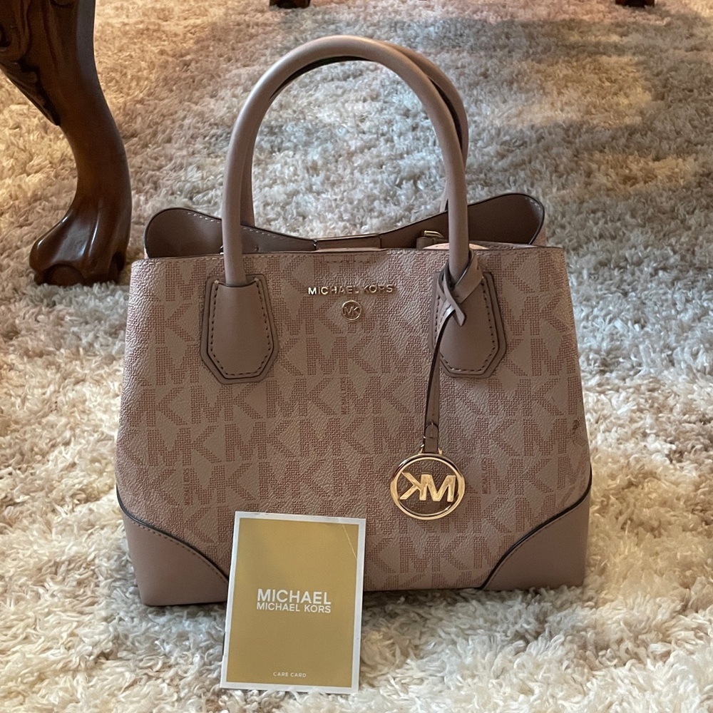 Michael Kors Blush Pink Satchel with Logo Charm and strap